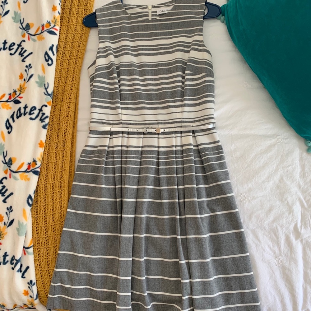 Grey and white striped Calvin Klein dress
